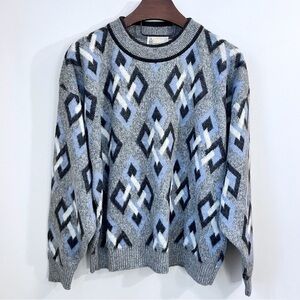 Vintage London Fog Crew Neck Geometric Chunky Sweater